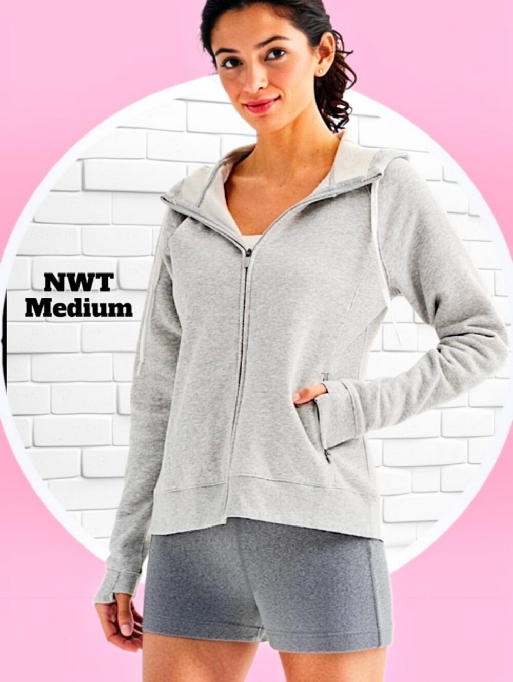 NWT Ultrasoft Fleece Zip Up Hoodie w 2 Side Zipper Pockets Medium